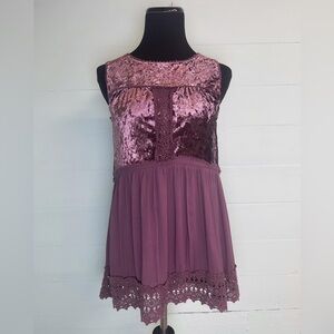 Knox Rose Embroidered Velvet Plum Purple Blouse - Size XS